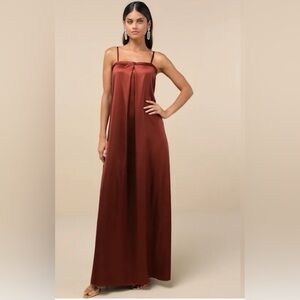 Lulus Chic Rust Satin Dress with Straps NWT 🌴